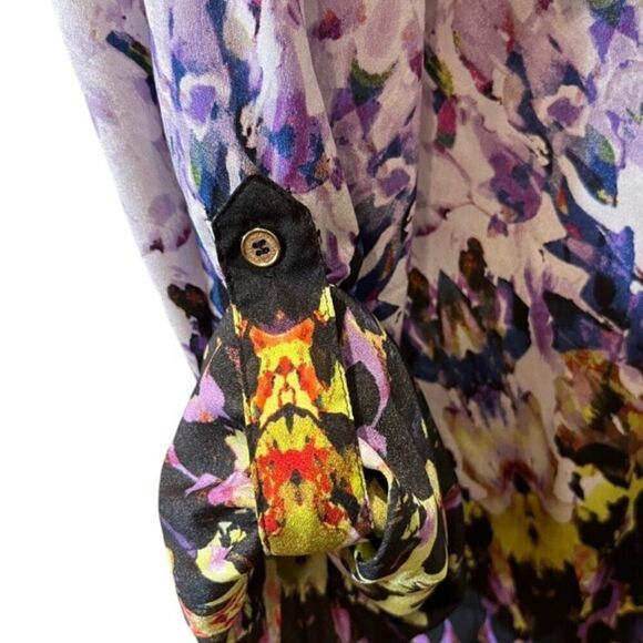 Calvin Klein Button Front Top Silky Abstract Artsy Black Blue Red Size Large - Picture 7 of 13